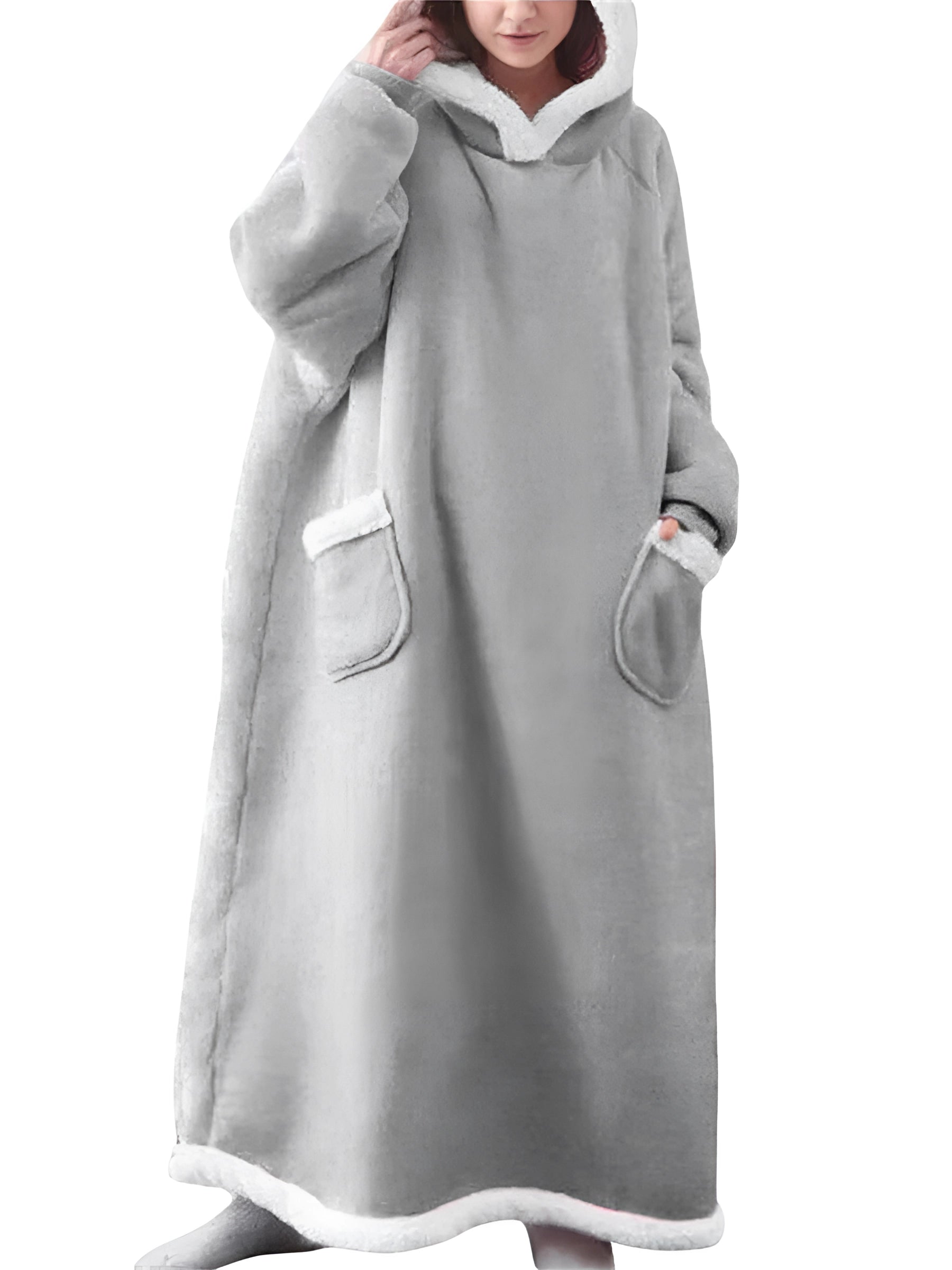 Oversized Sherpa Lined Wearable Blanket Hoodie with Pockets