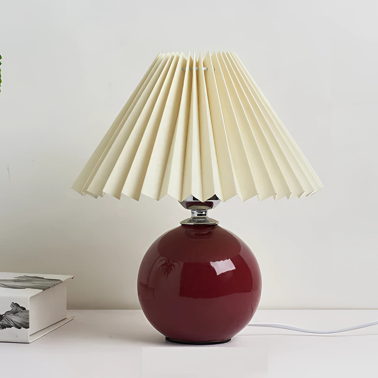 Pink Ceramic Table Lamp with Pleated Shade - Modern Pastel Decor