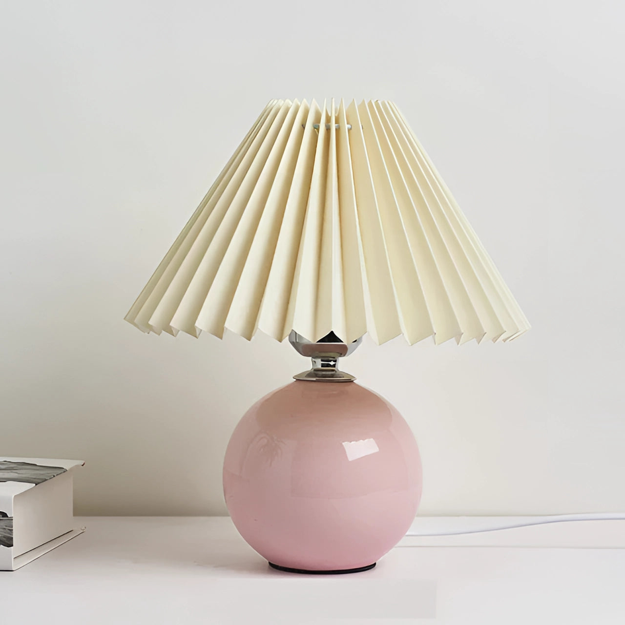 Pink Ceramic Table Lamp with Pleated Shade - Modern Pastel Decor