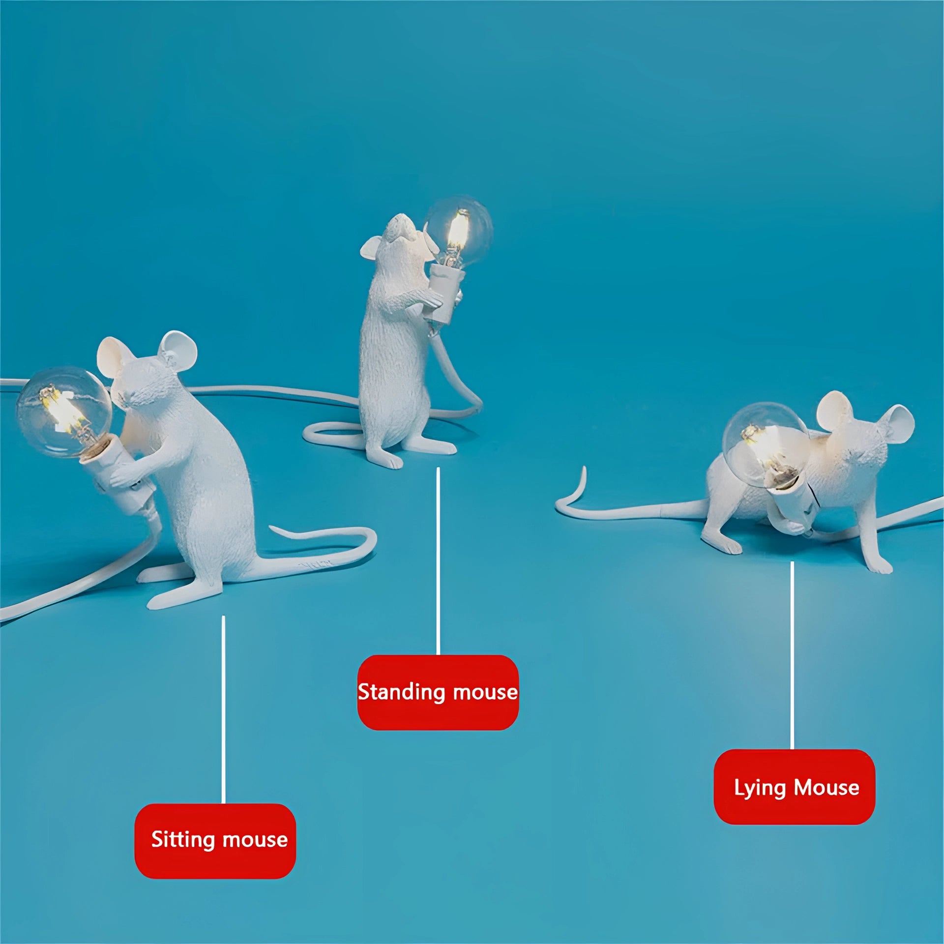 Rat-shaped table lamp featuring a mouse design, with a striking azure color scheme and artistic elements, showcasing a unique and whimsical animal lighting decor piece.