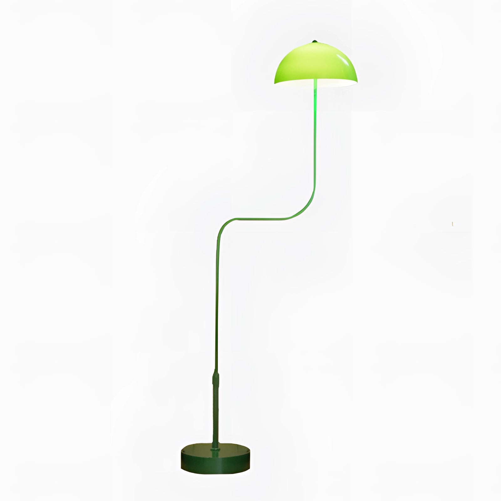 Retro Art Deco green brass floor lamp with a sleek pole design, featuring a circular light fixture that adds an elegant touch to home decor.