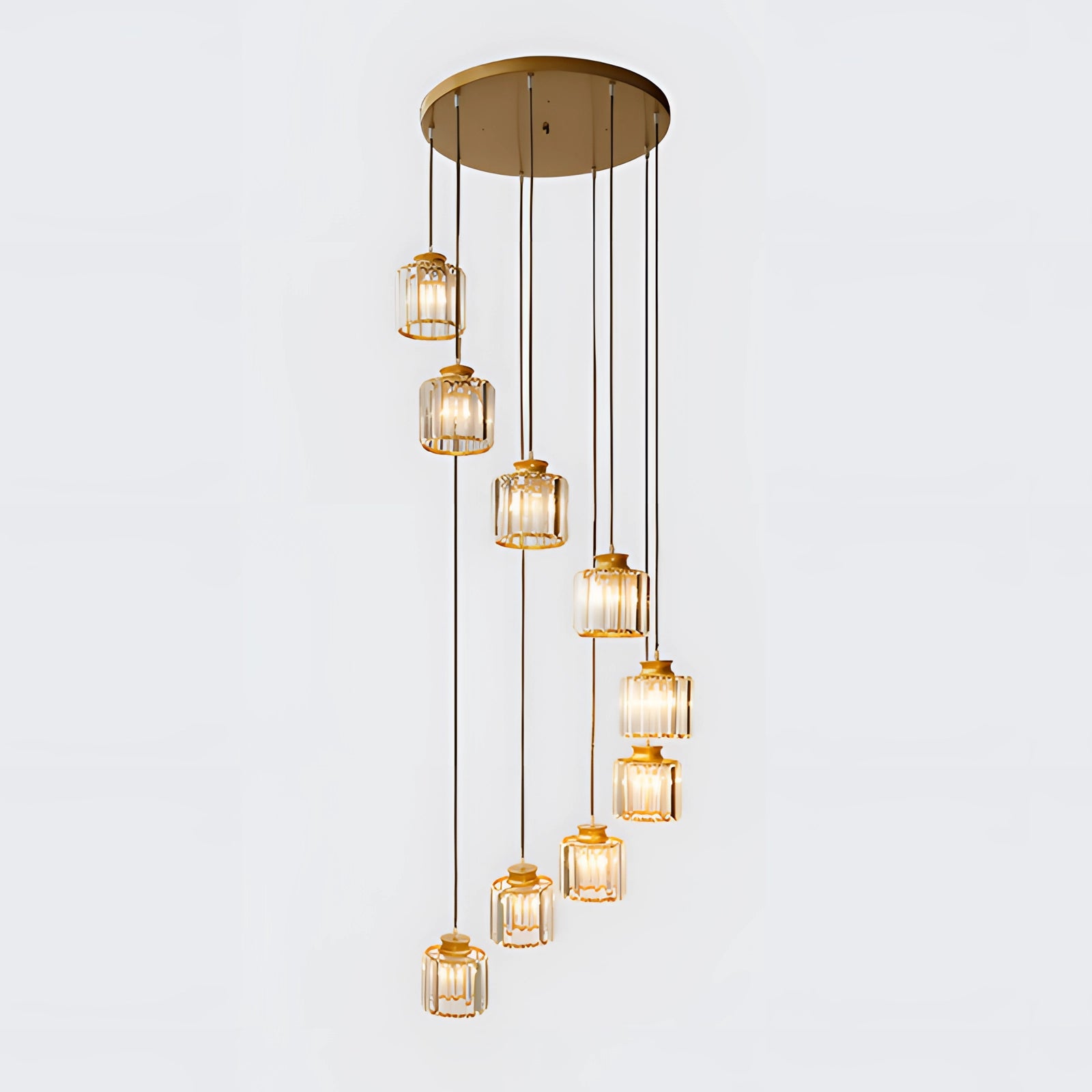 Ribbed Glass Multi-Light Pendant featuring nine adjustable lights in a bronze finish with gold accents, showcasing a modern and artistic ceiling fixture design.