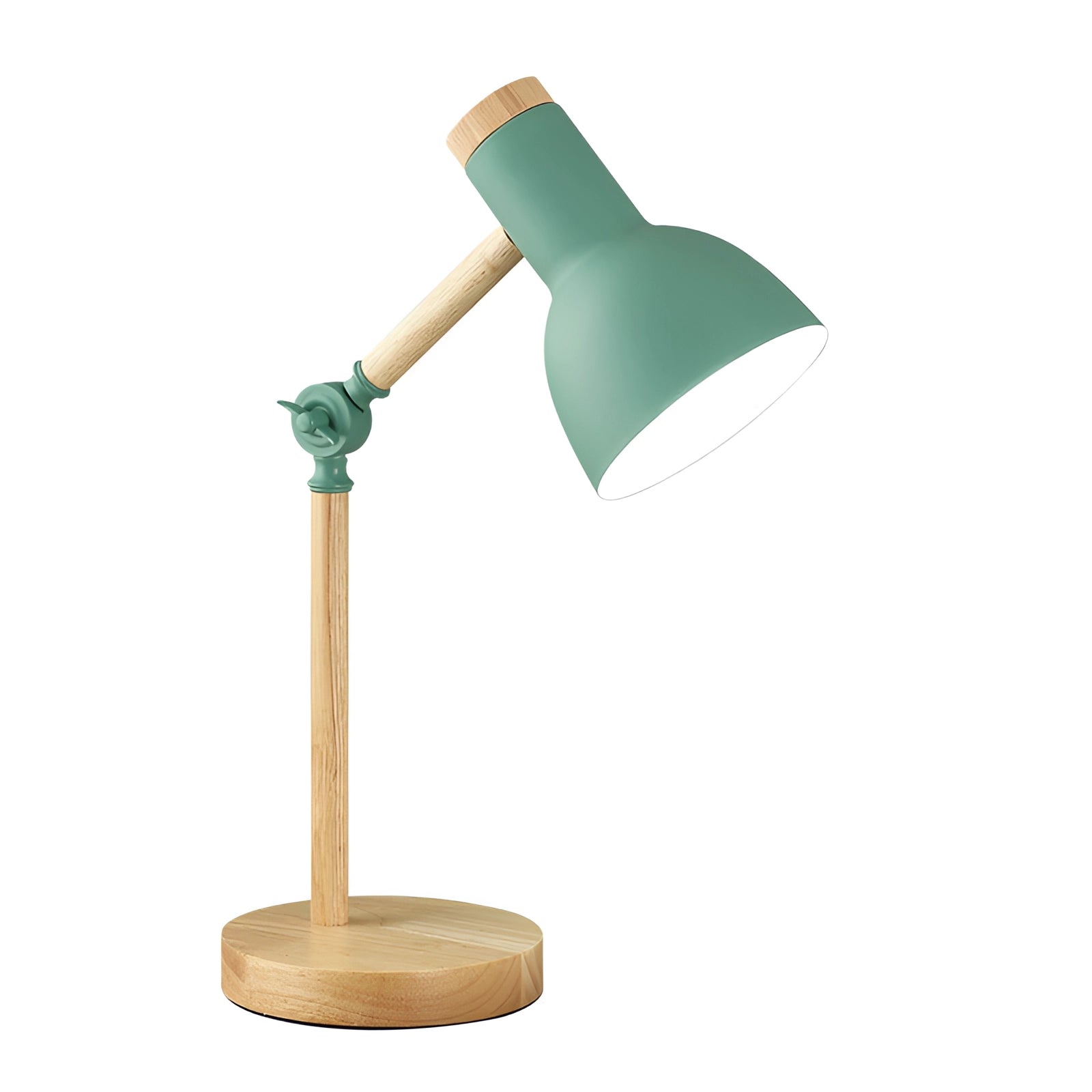 Scandinavian adjustable wooden desk lamp with a minimalist black shade, featuring an LED light for modern and stylish illumination.