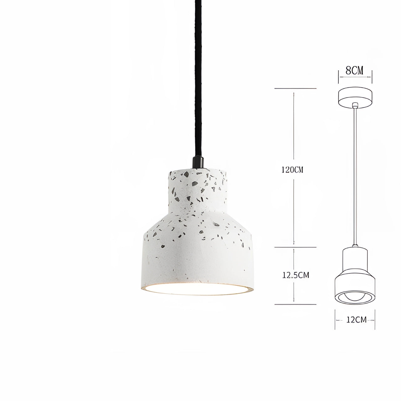 Scandinavian Terrazzo Pendant Light in large size with a white finish, featuring a sleek cylindrical design crafted from metal materials, ideal for modern minimalist interiors.