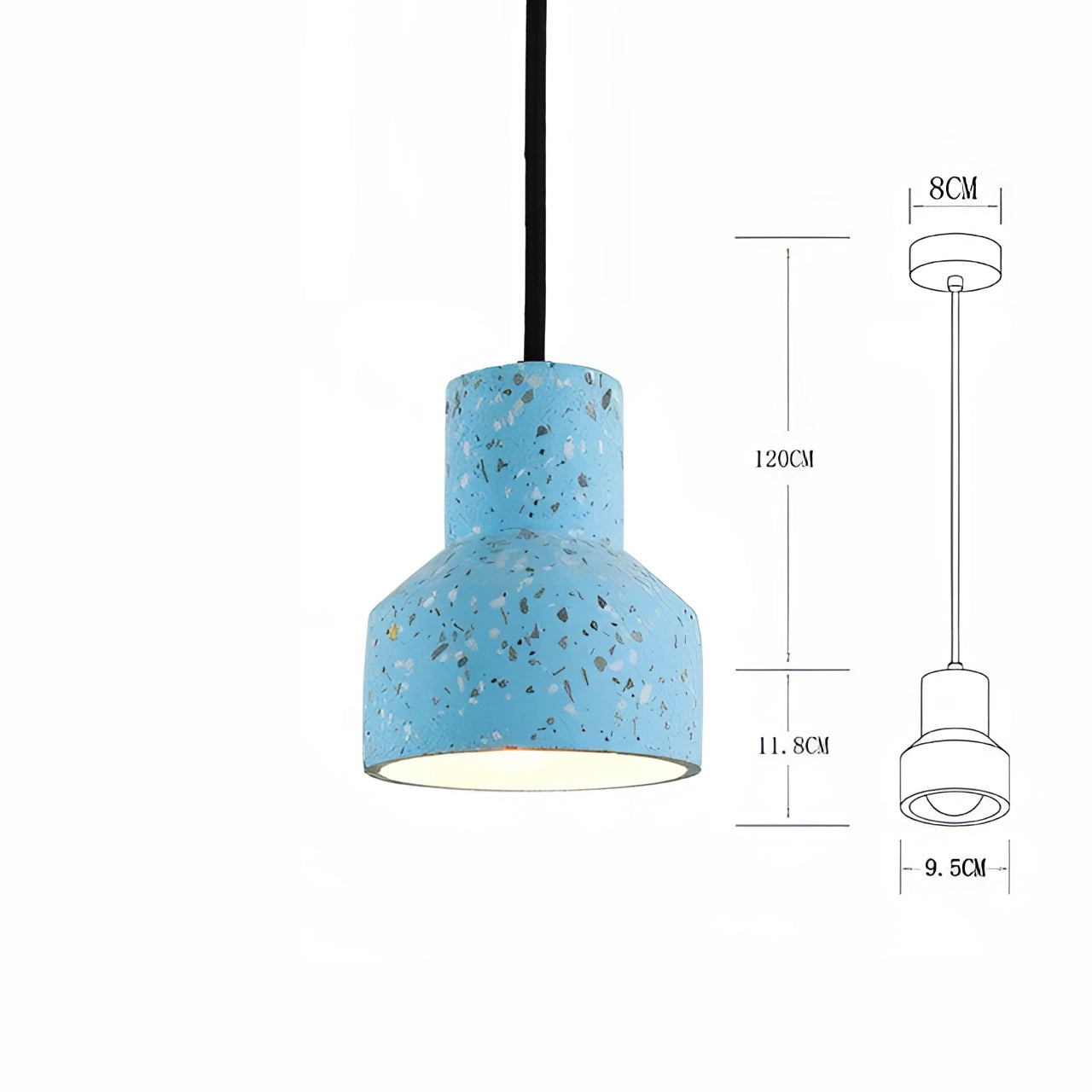 Scandinavian Terrazzo Pendant Light in blue, small size, featuring a modern minimalist design with a smooth terrazzo finish and a sleek, streamlined shape.
