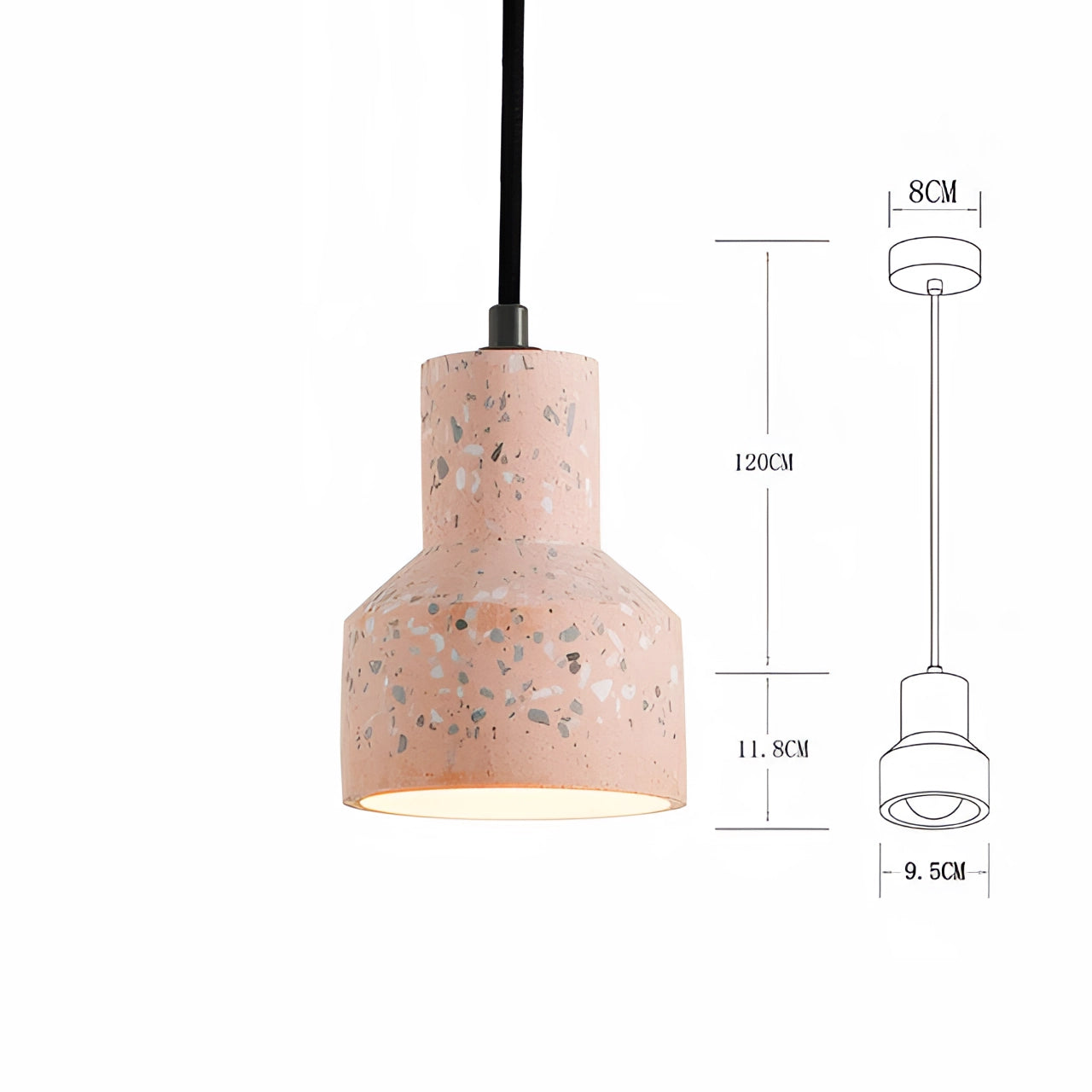 Pink small Scandinavian Terrazzo pendant light with a modern minimalist design, featuring a terrazzo pattern with tones of peach and wood accents, showcasing a stylish blend of materials including metal and hardwood.