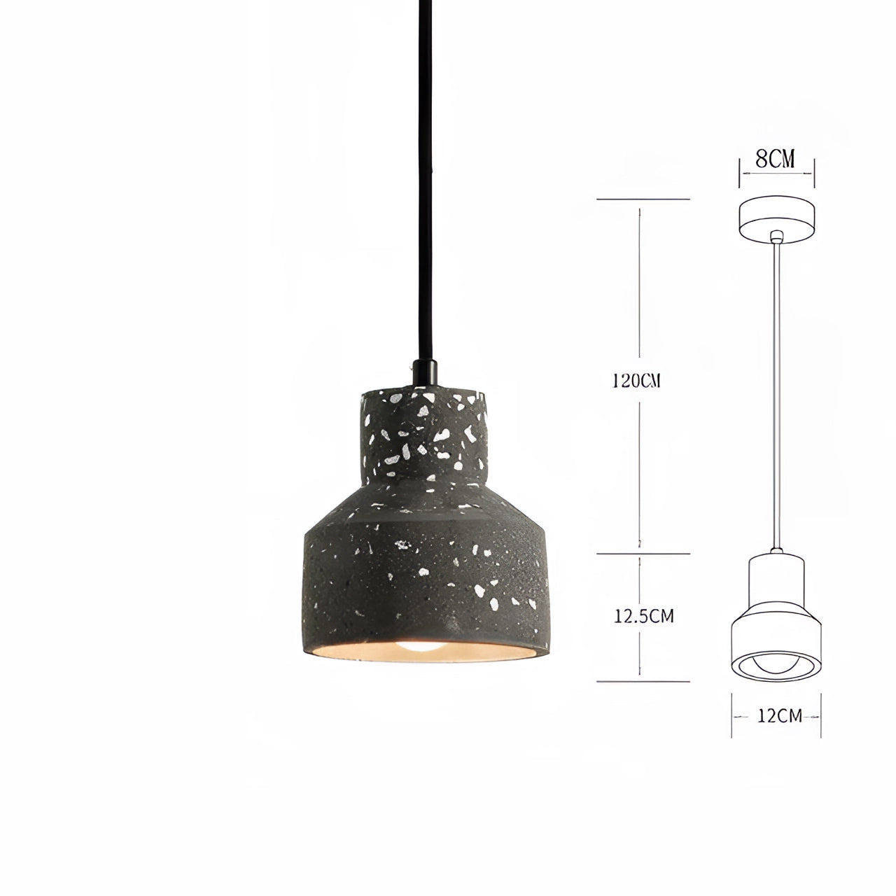 Black large Scandinavian terrazzo pendant light with a modern minimalist design, featuring a sleek and smooth surface with a subtle terrazzo pattern.