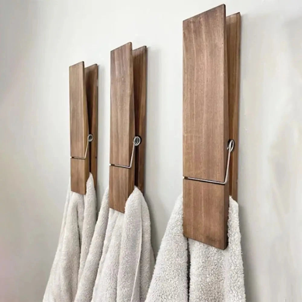 Scandinavian Wooden Towel Hooks - Minimalist Modern Bathroom Decor