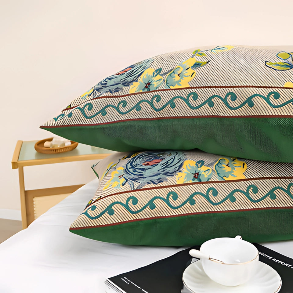 Vintage Bird Print Floral Pillows - Elegant Botanical Decor