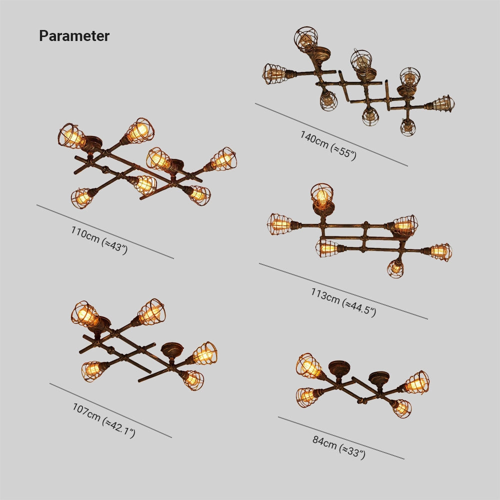 Vintage industrial ceiling light with adjustable track heads in rustic bronze finish, featuring a design inspired by flowering plant stems and artistic elements.