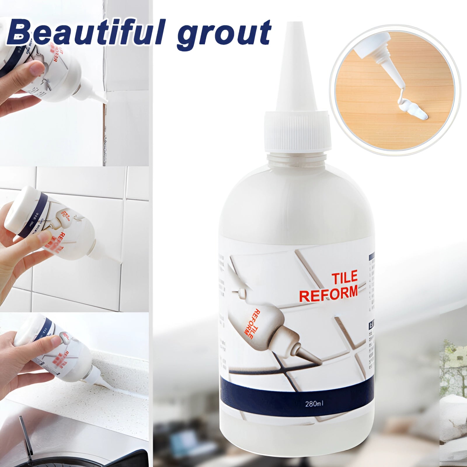 Waterproof mold-resistant kitchen sealant and countertop gap filler in a clear plastic bottle with a label.