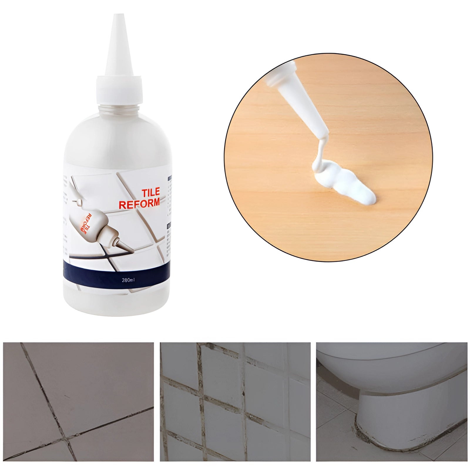 Waterproof mold-resistant kitchen sealant in a plastic bottle with a bottle cap, designed for filling gaps on countertops.
