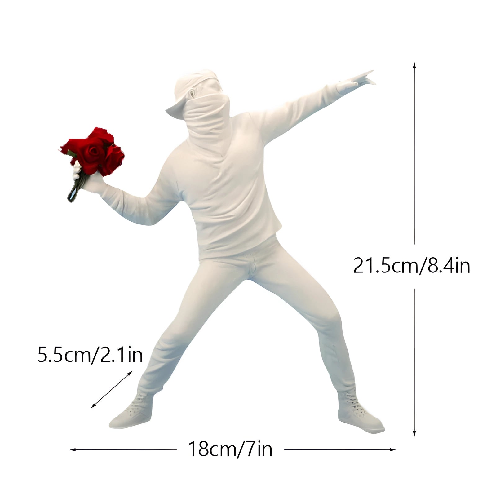 White Morphsuit with a red rose pattern, featuring a unique, full-body design that covers the entire form including sleeves and legs, shown in a balanced pose.