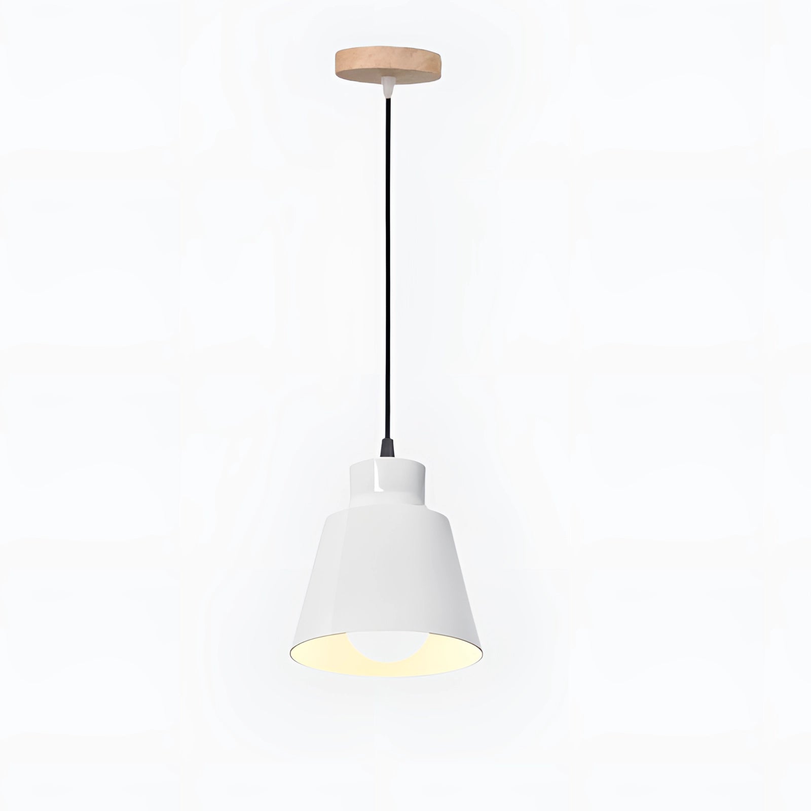 Modern Scandinavian Yellow Pendant Light with Wooden Accents, White Lampshade, Ceiling Fixture, 2 Piece Set