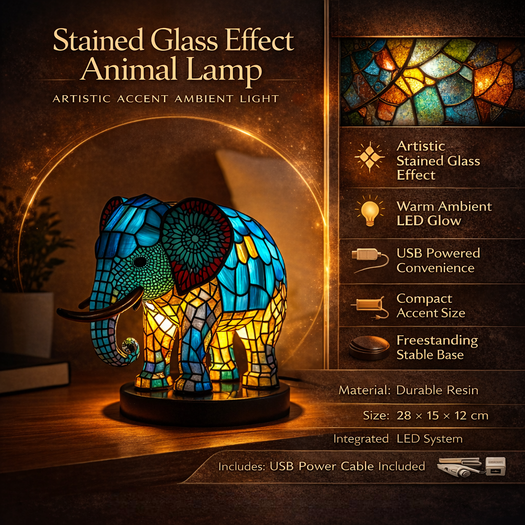 Charming Animal-Themed Stained Glass Table Lamp