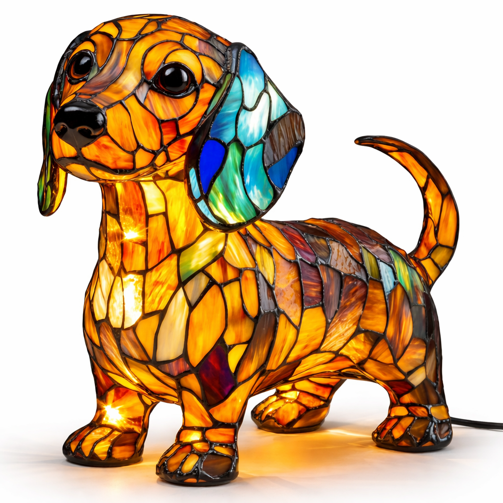 Whimsical Canine Mosaic Lamp with Soft LED Glow for Home