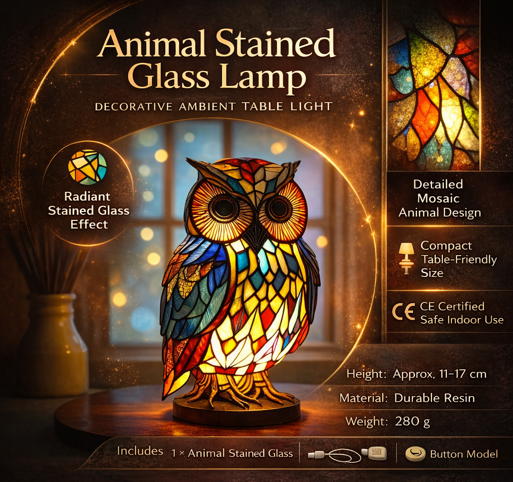 Charming Animal-Themed Stained Glass Table Lamp for Cozy Spaces