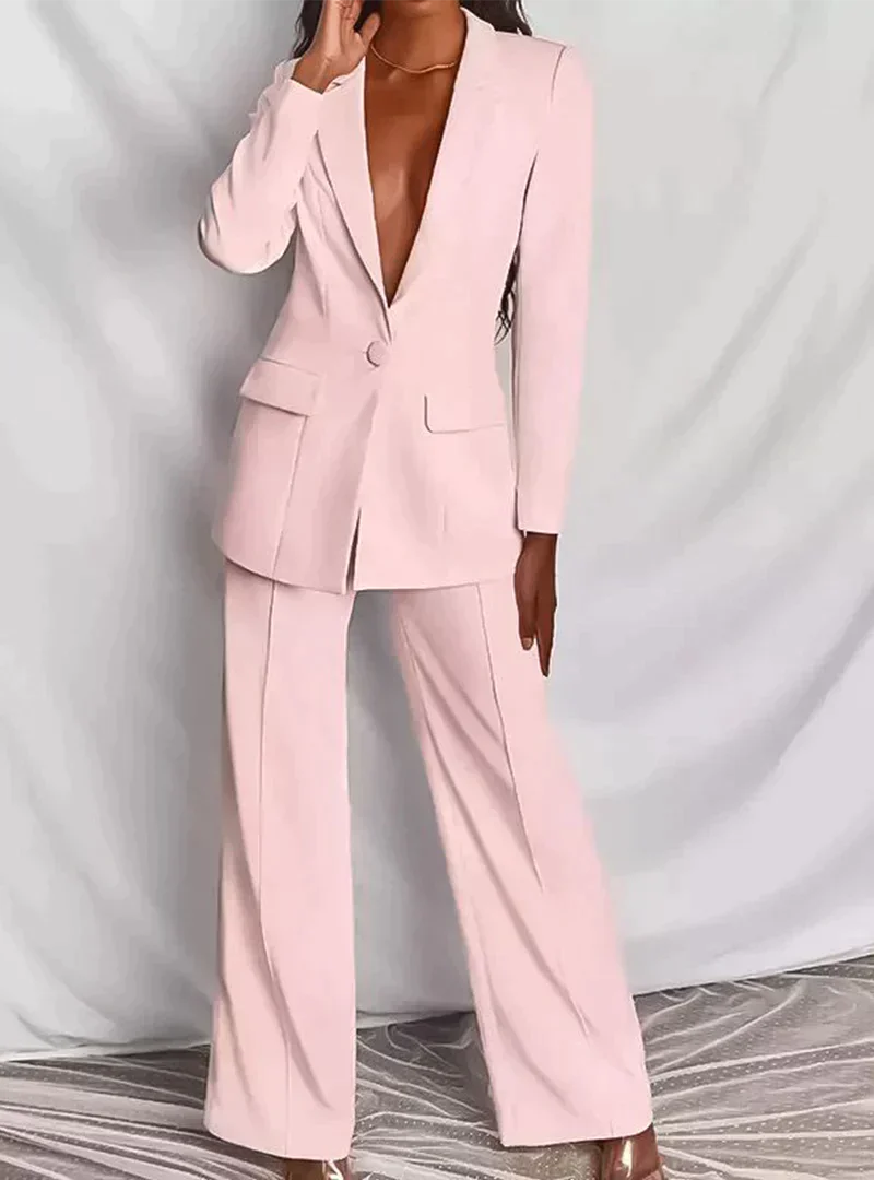 Women's Blazer and Pants Set | Tailored Sleek Design | Wide-Leg Trousers | Comfortable Fit
