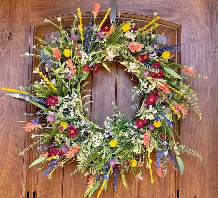 Vibrant Silk Flower Spring Wreath – Decorative Wildflower Door Accent