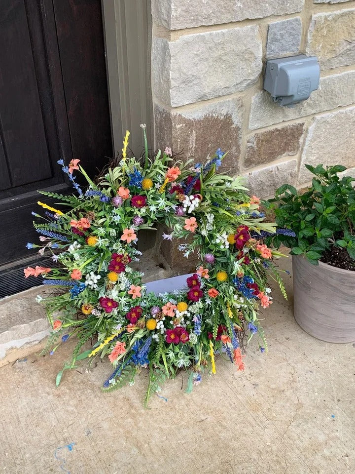 Vibrant Silk Flower Spring Wreath – Decorative Wildflower Door Accent