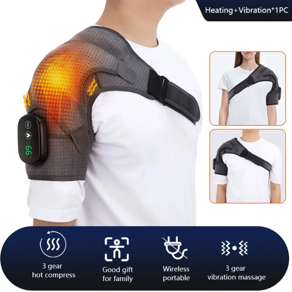 Rechargeable Cordless Shoulder Therapy Belt with Heat & Vibration – 3 Settings 40–75°C, LED Screen