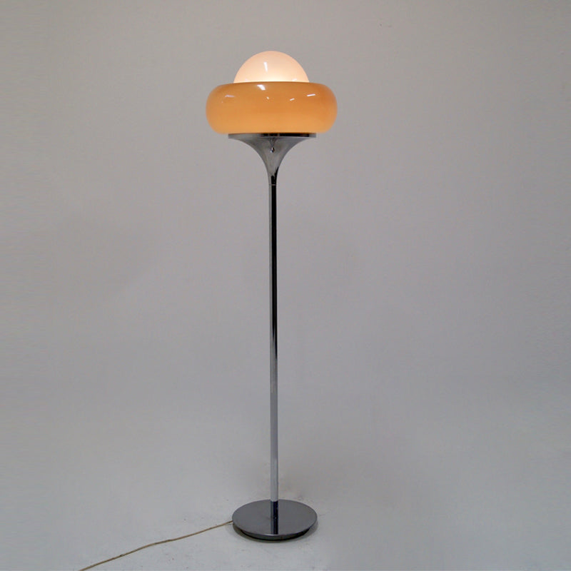 Taavita Mid-Century Floor Lamp made of chrome metal, brown glass, and opal