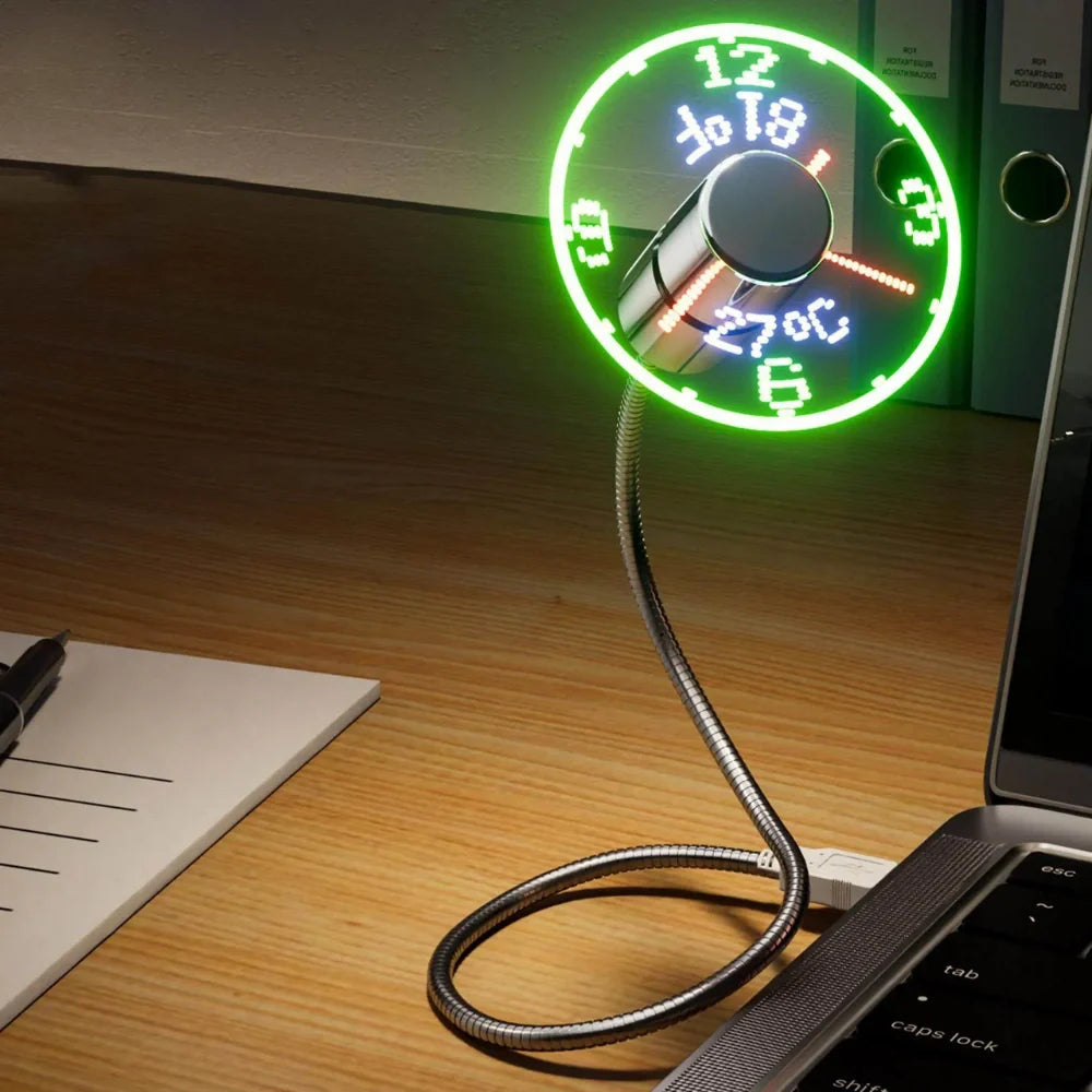 Adjustable Airflow Clock Fan with LED Display – USB-Powered Cooling