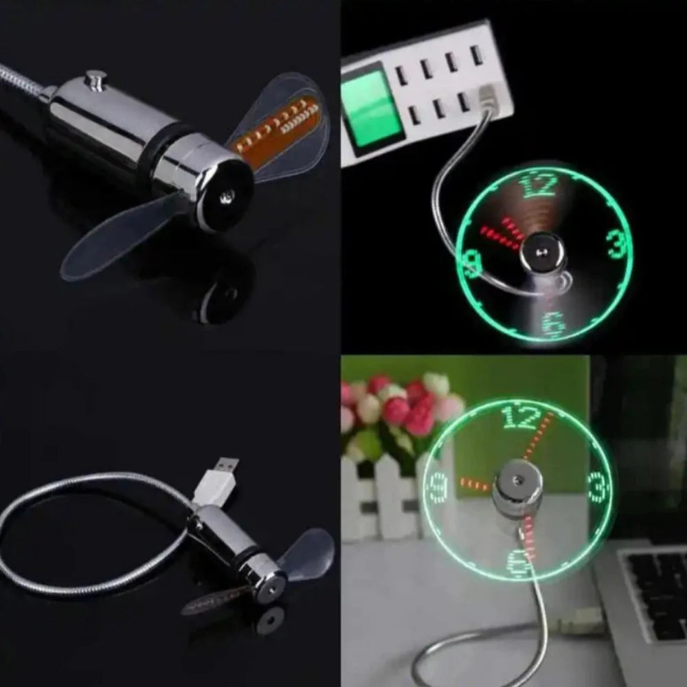 Adjustable Airflow Clock Fan with LED Display – USB-Powered Cooling