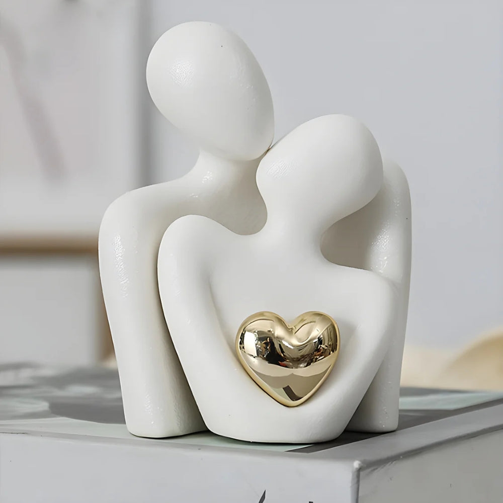 Abstract Couple Figurine with Golden Heart - Timeless Love Design