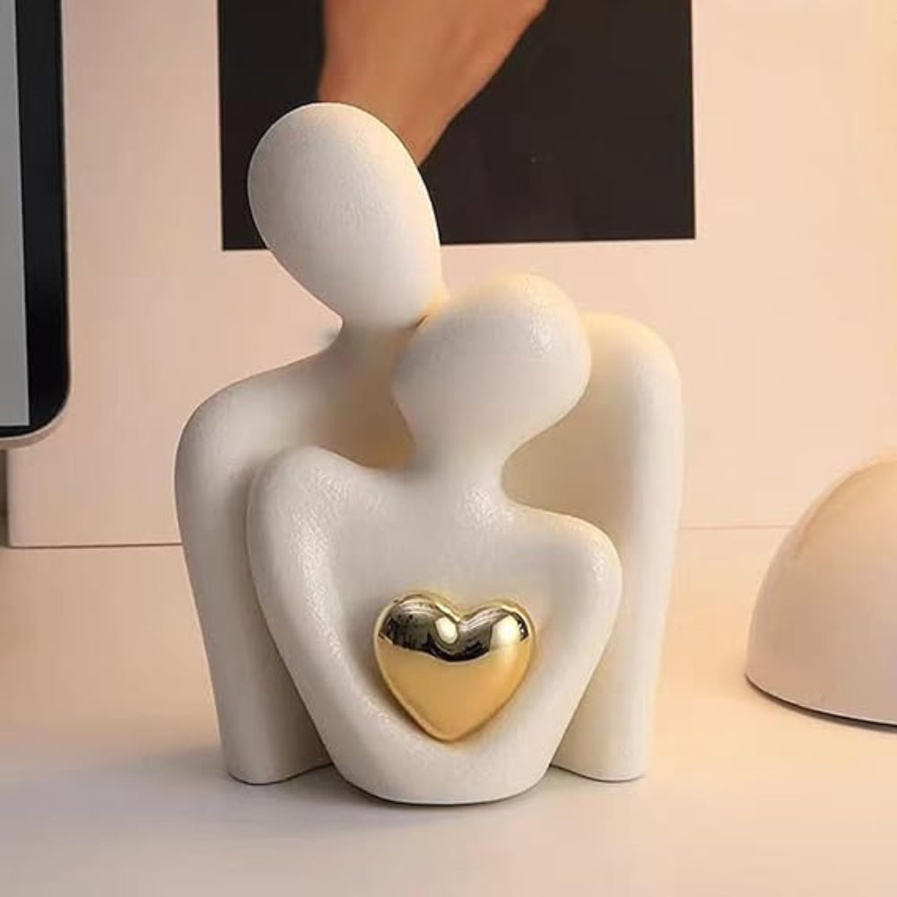 Abstract Couple Figurine with Golden Heart - Timeless Love Design