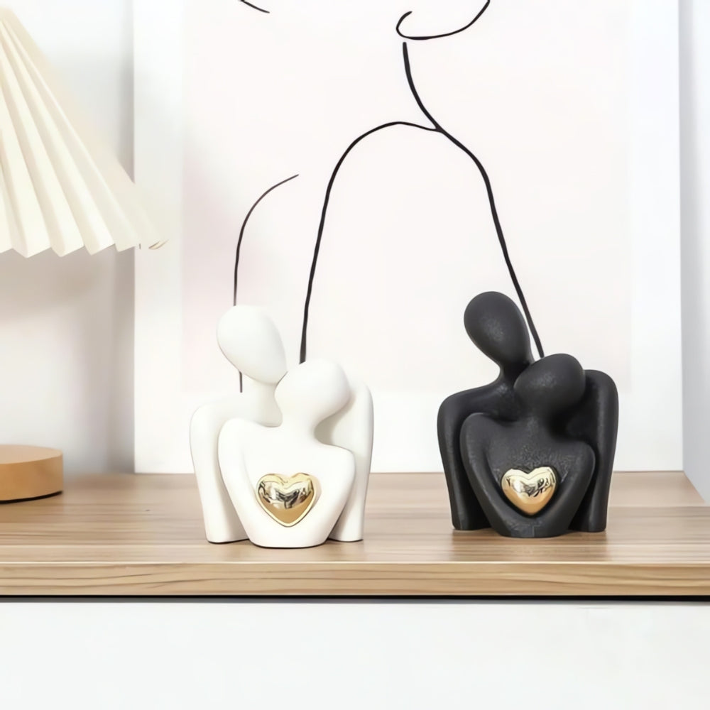 Abstract Couple Figurine with Golden Heart - Timeless Love Design