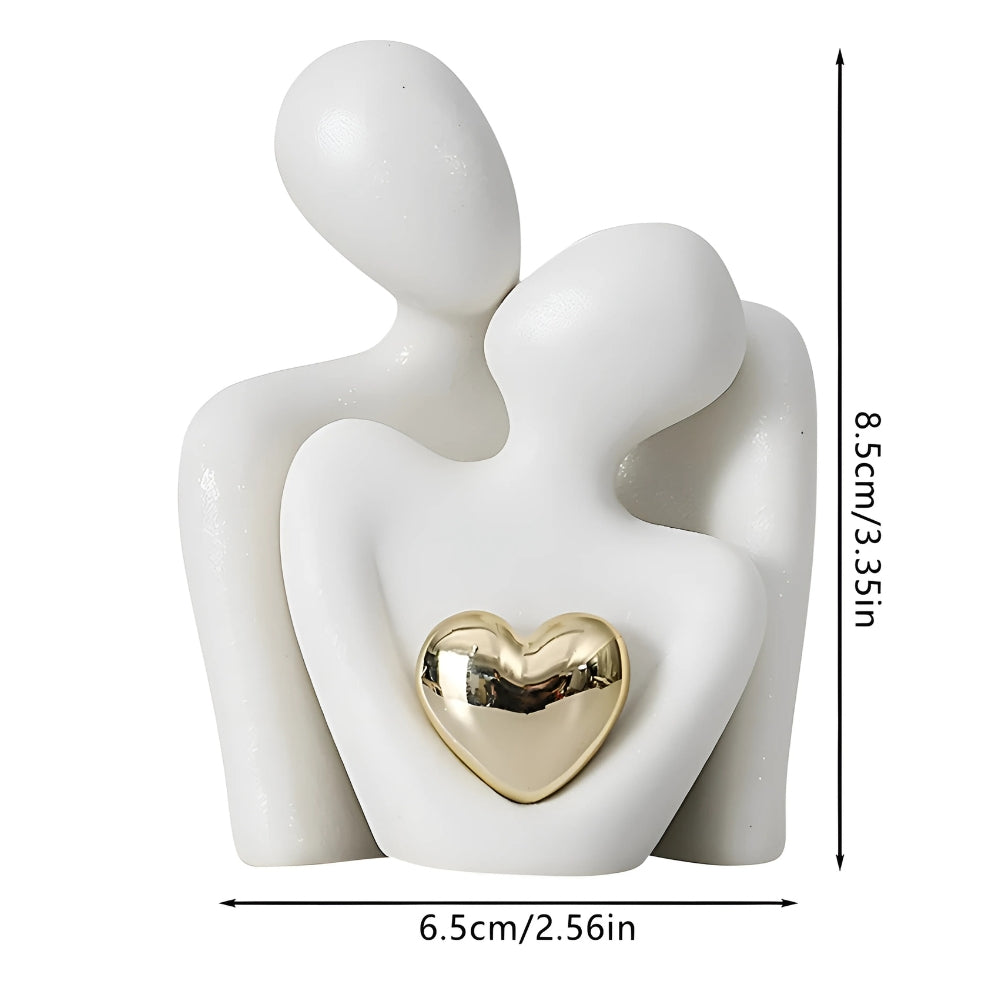 Abstract Couple Figurine with Golden Heart - Timeless Love Design