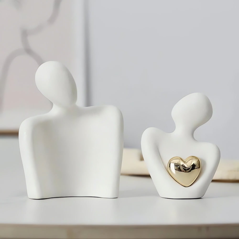 Abstract Couple Figurine with Golden Heart - Timeless Love Design