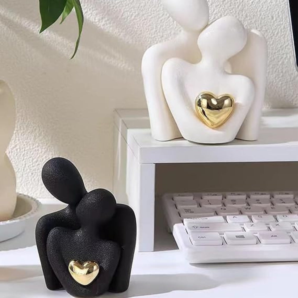 Abstract Couple Figurine with Golden Heart - Timeless Love Design