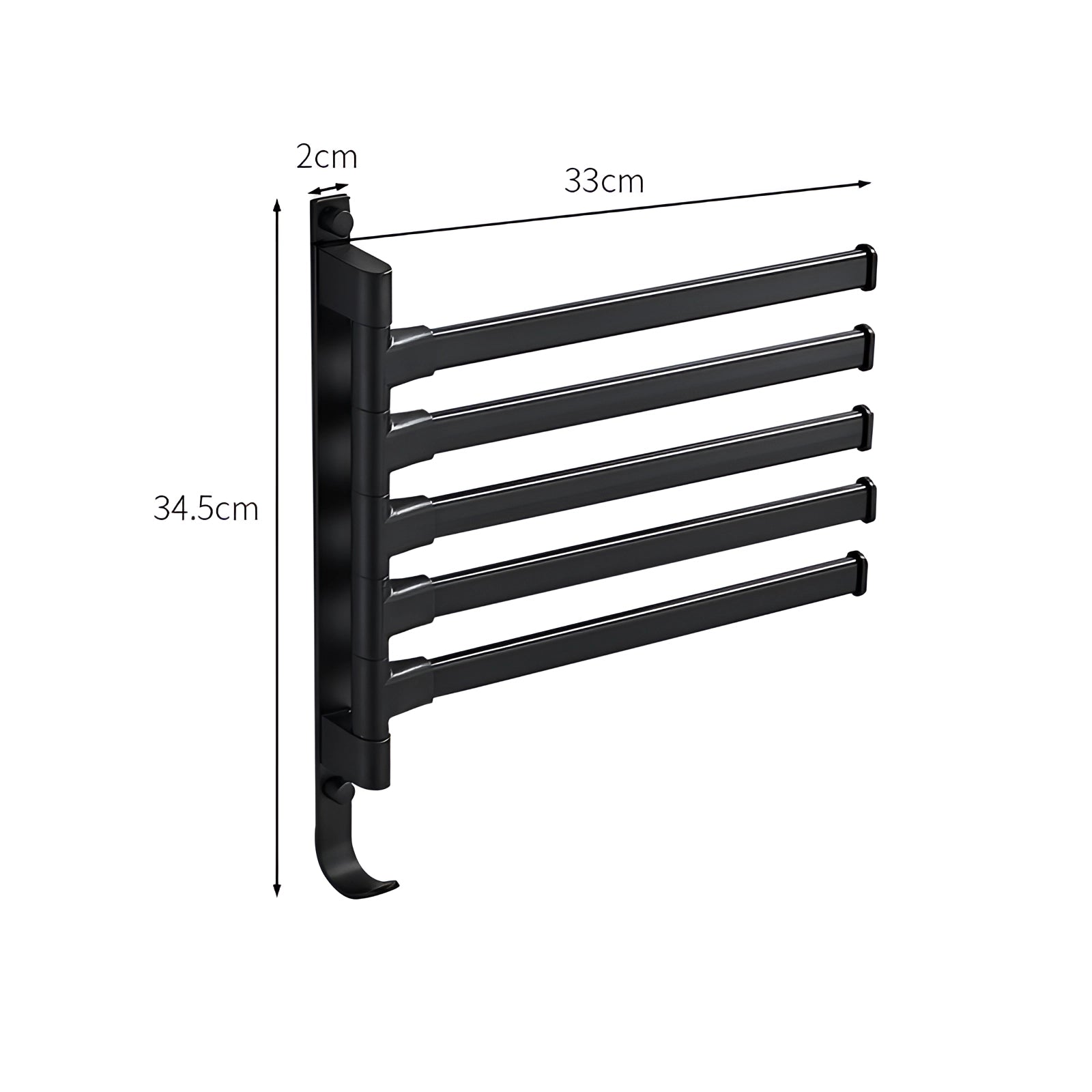 Black Wall-Mounted Towel Rack with 5 Swivel Arms – Space-Saving Bathroom Organizer