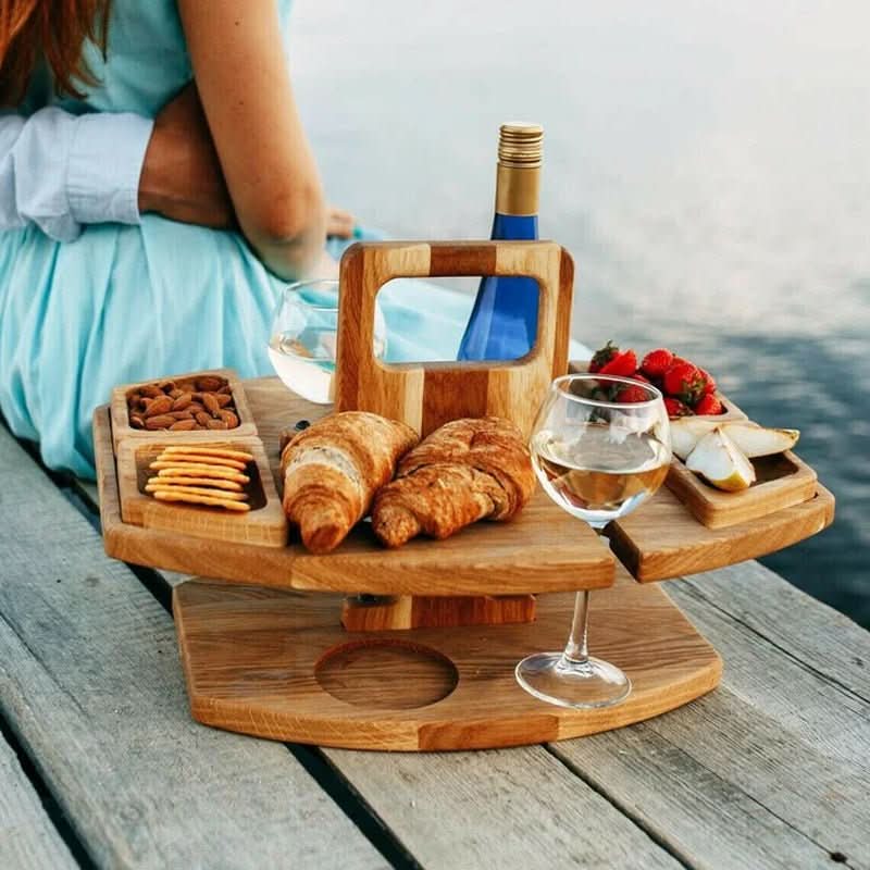 Elegant Foldable Outdoor Table with Drink and Snack Holders