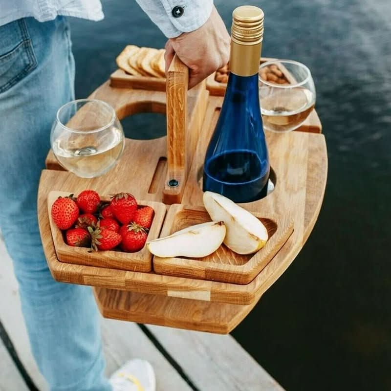 Elegant Foldable Outdoor Table with Drink and Snack Holders