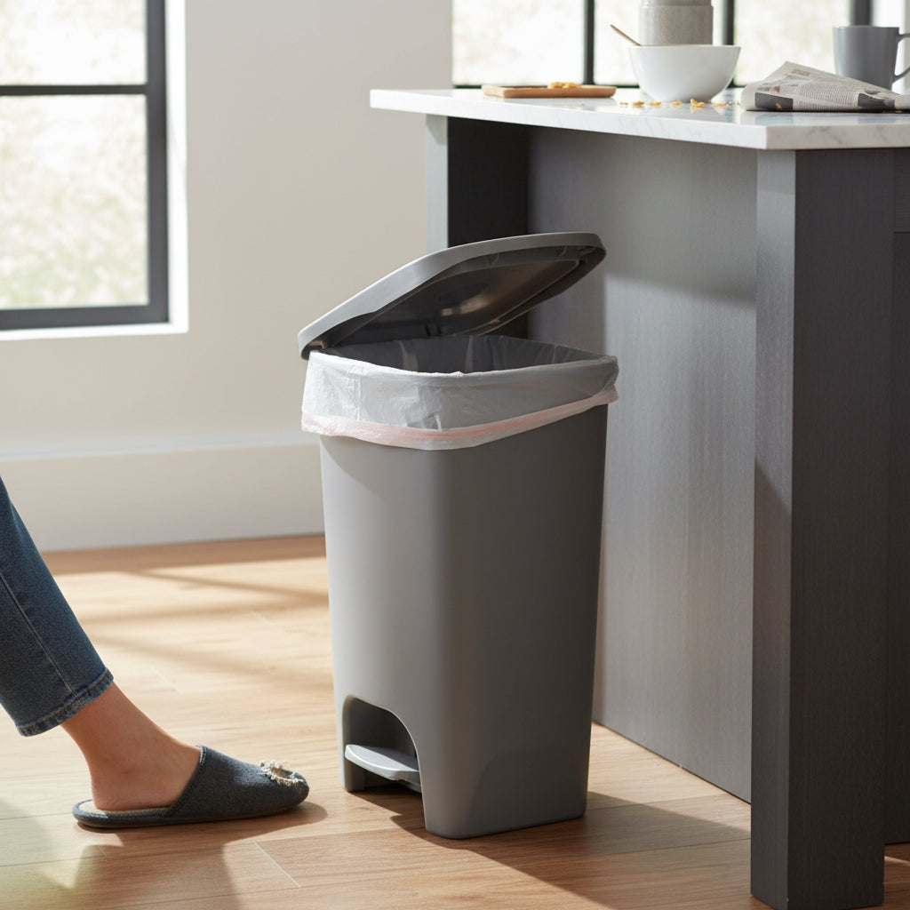 13 Gallon White Kitchen Waste Bin with Foot Pedal and Odor Control