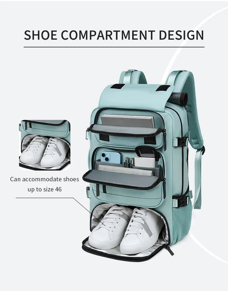 Waterproof Backpack for Travel with USB Port and Shoe Storage Compartment