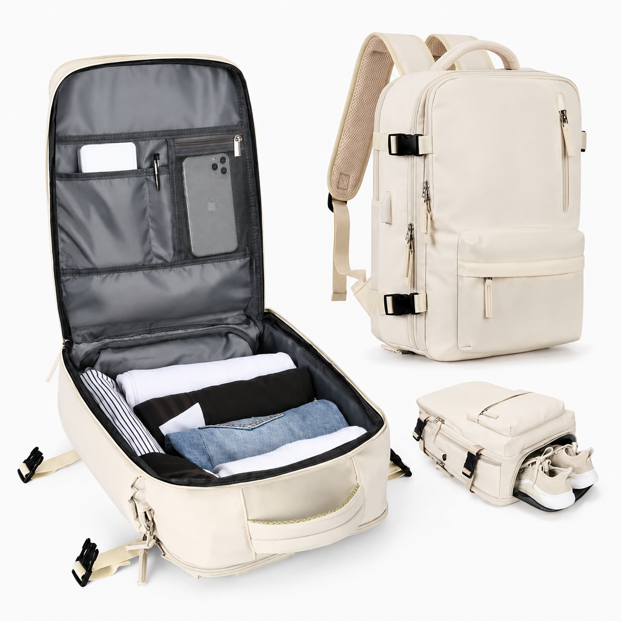 Versatile Travel Backpack with Laptop Sleeve and Shoe Compartment
