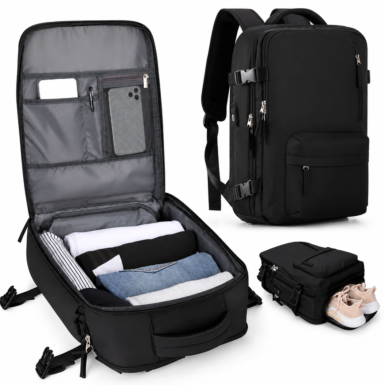 Versatile Travel Backpack with Laptop Sleeve and Shoe Compartment