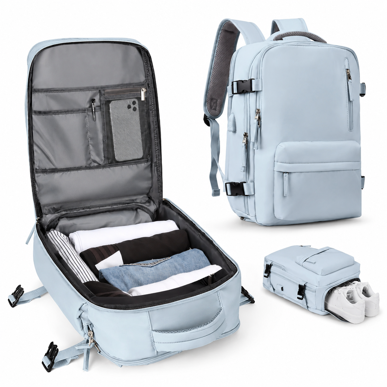 Versatile Travel Backpack with Laptop Sleeve and Shoe Compartment