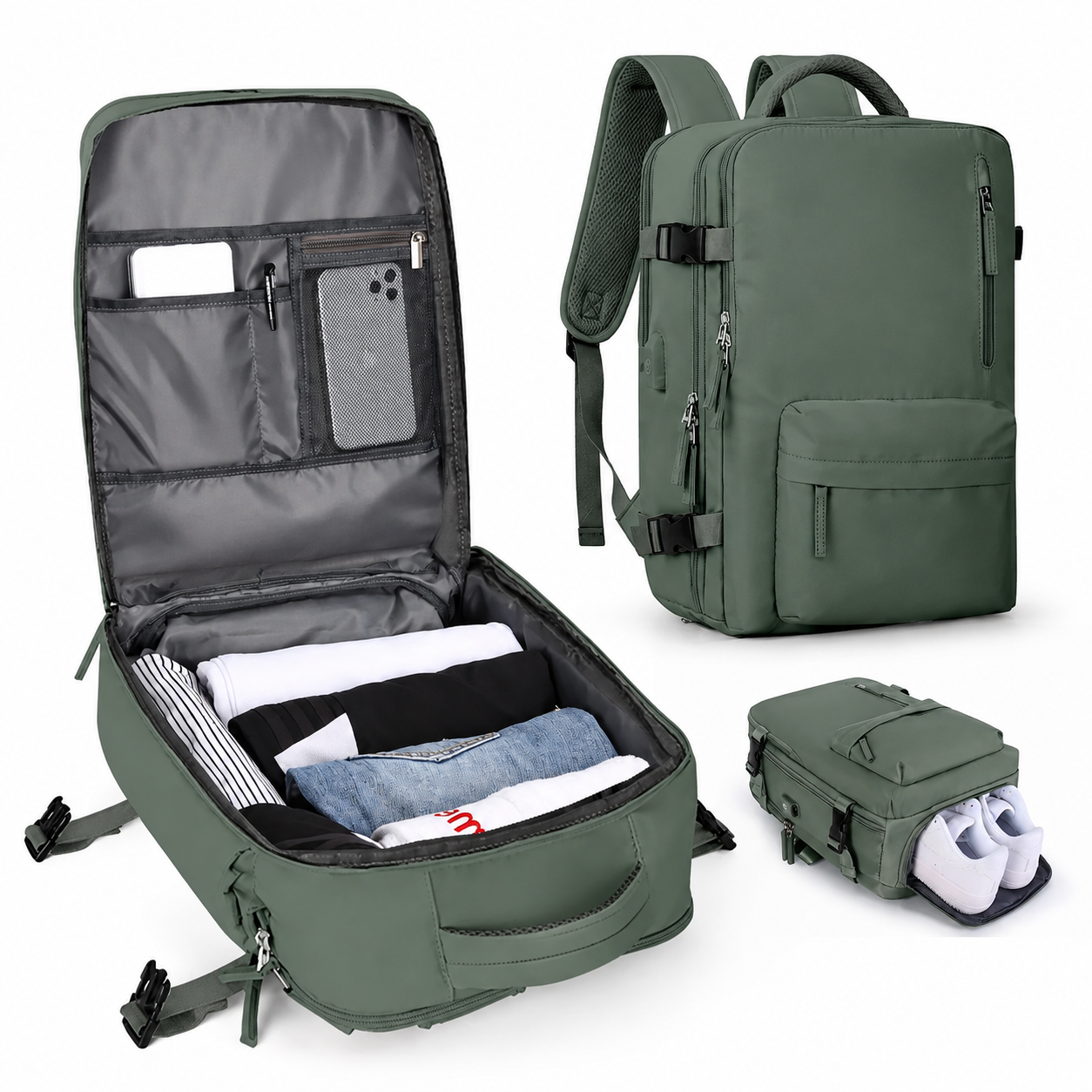 Versatile Travel Backpack with Laptop Sleeve and Shoe Compartment