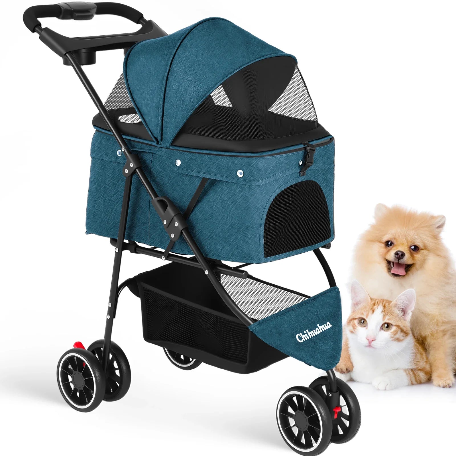 Lightweight Foldable Pet Stroller for Small Dogs and Cats – Water-Resistant Fabric