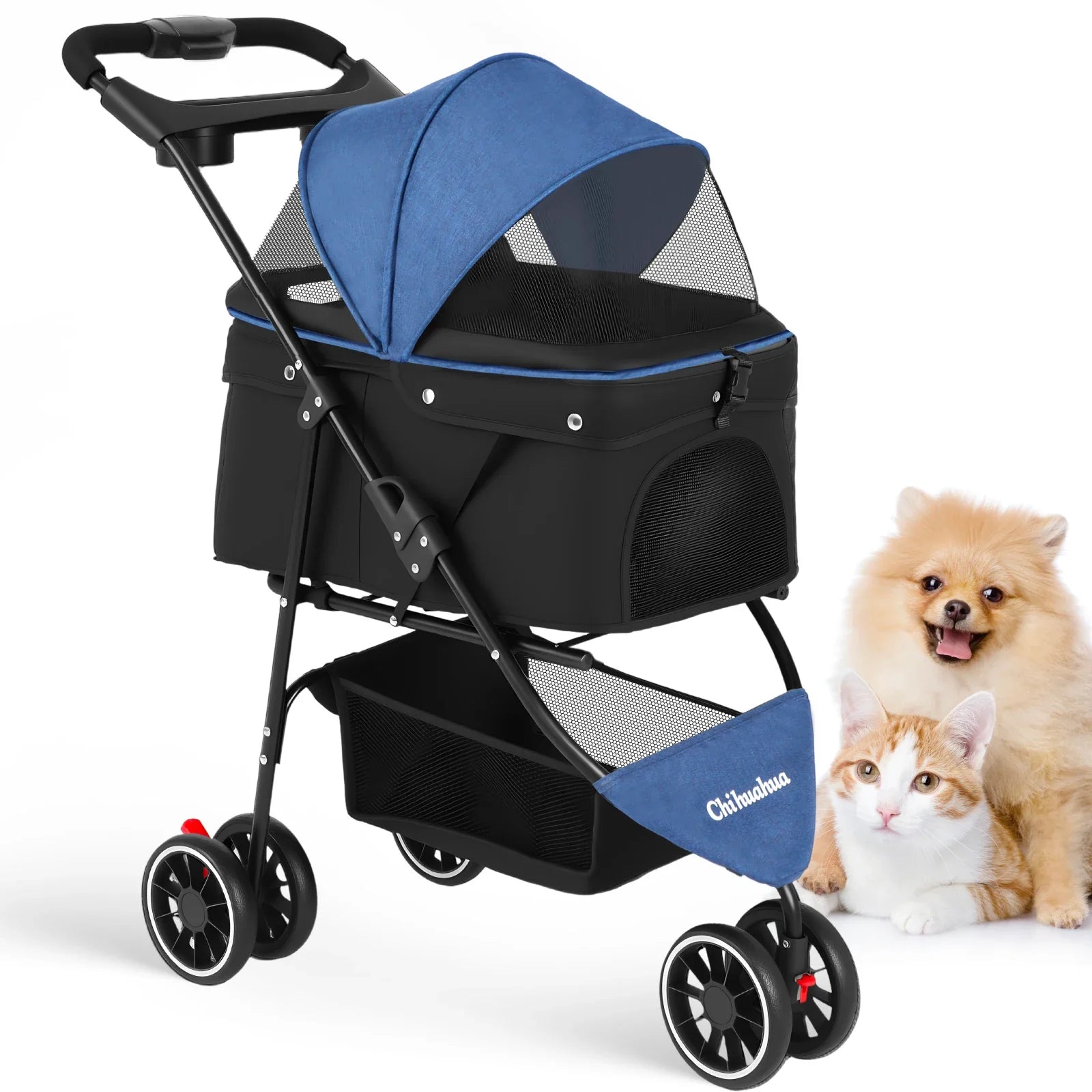 Lightweight Foldable Pet Stroller for Small Dogs and Cats – Water-Resistant Fabric