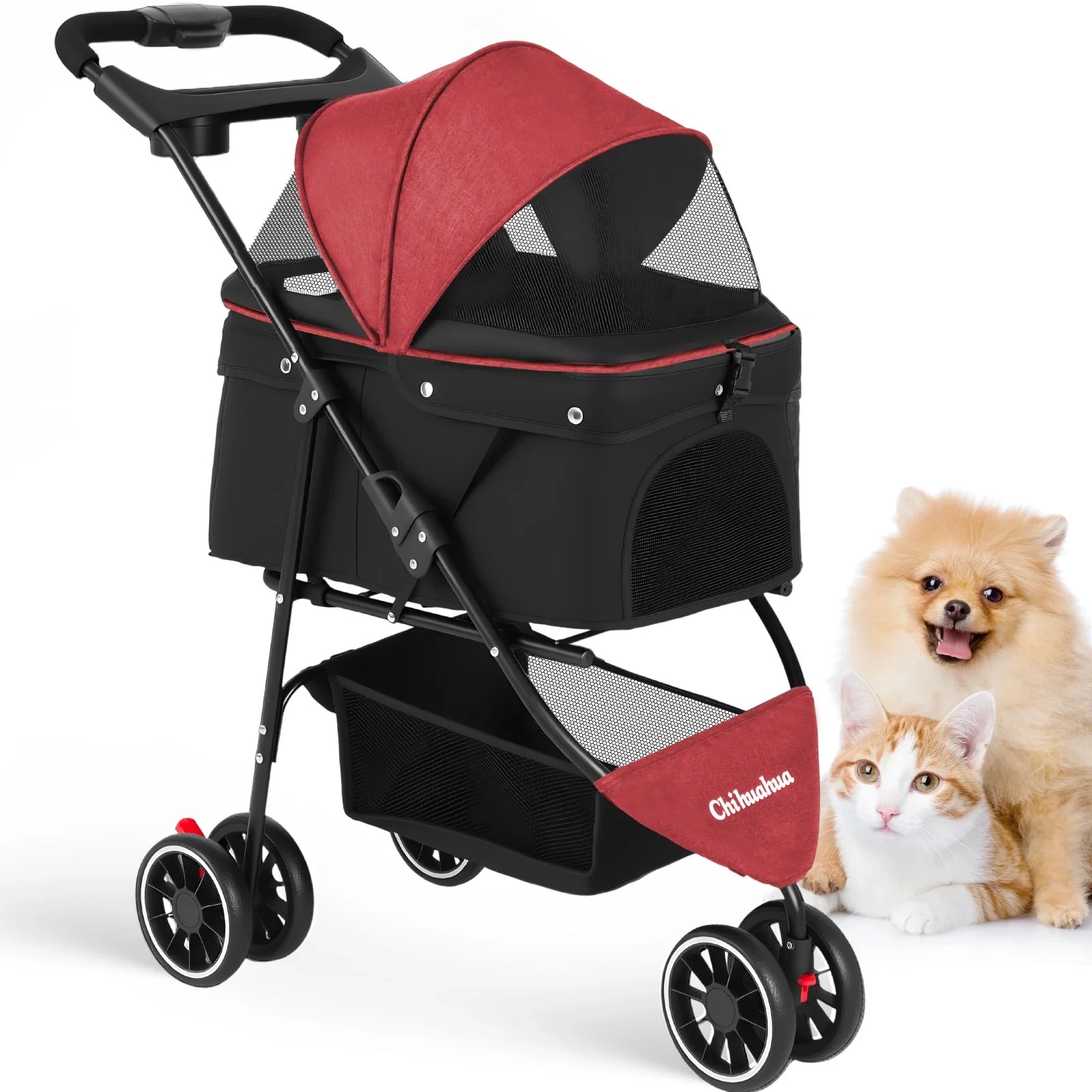 Lightweight Foldable Pet Stroller for Small Dogs and Cats – Water-Resistant Fabric