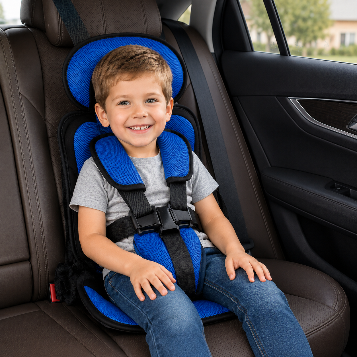 Portable Car Seat Booster with 5-Point Harness – Foldable for Travel