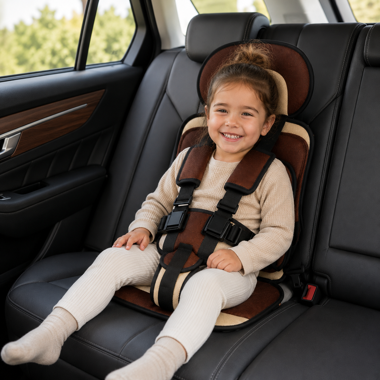 Portable Car Seat Booster with 5-Point Harness – Foldable for Travel