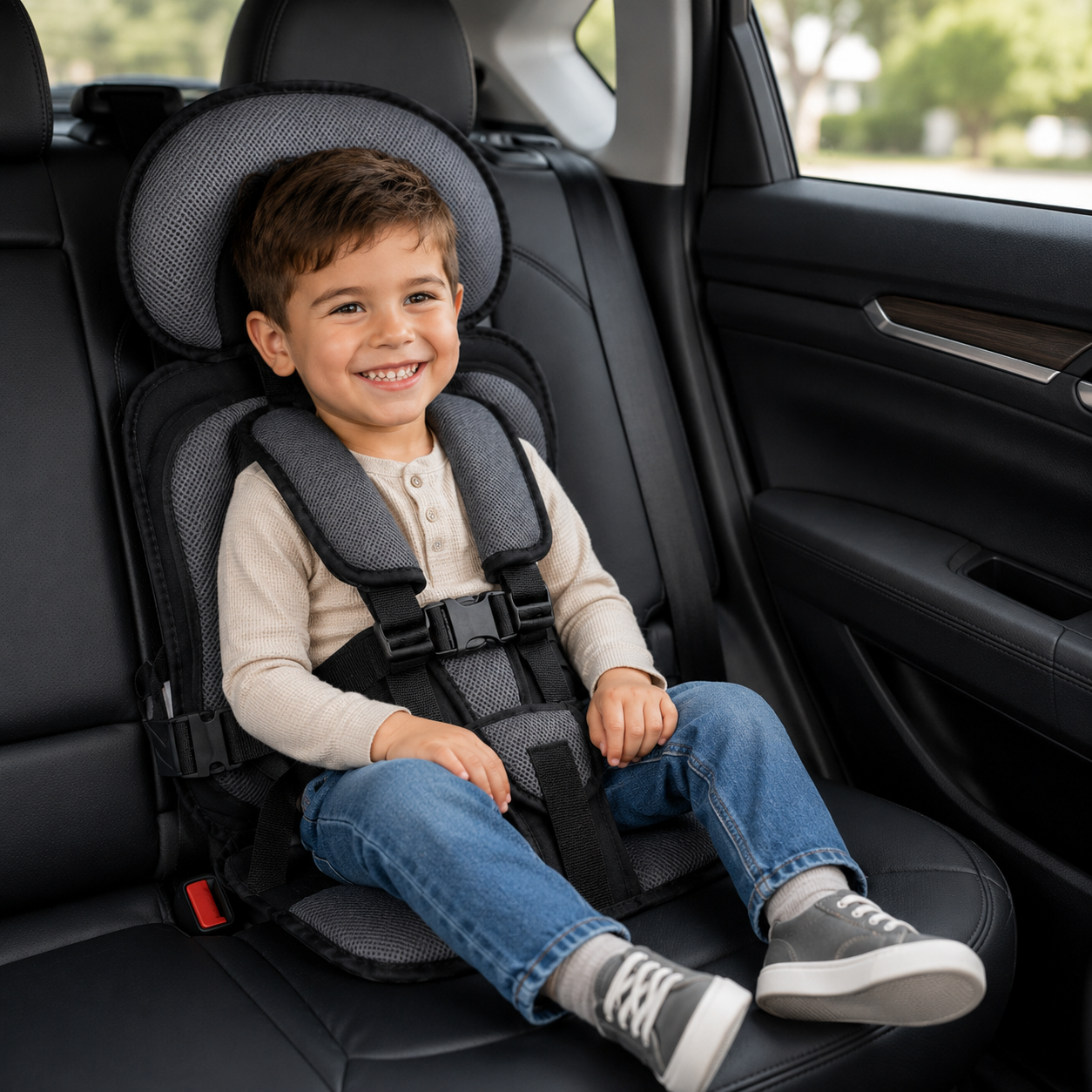 Portable Car Seat Booster with 5-Point Harness – Foldable for Travel