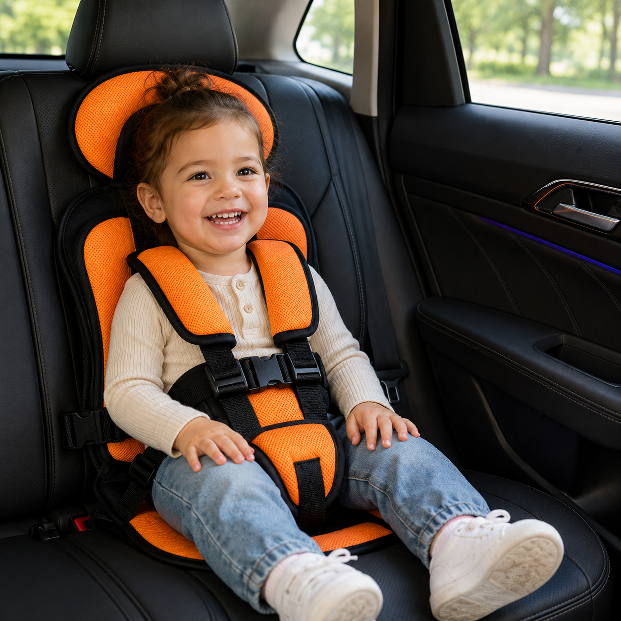Portable Car Seat Booster with 5-Point Harness – Foldable for Travel